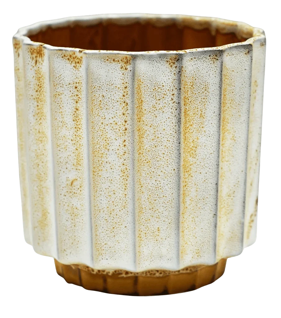 Lugano Scalloped Mustard Reactive Planter (16cm Plant Pot) 2 Lugano Scalloped Mustard Reactive Planter (16cm Plant Pot) - Image 2